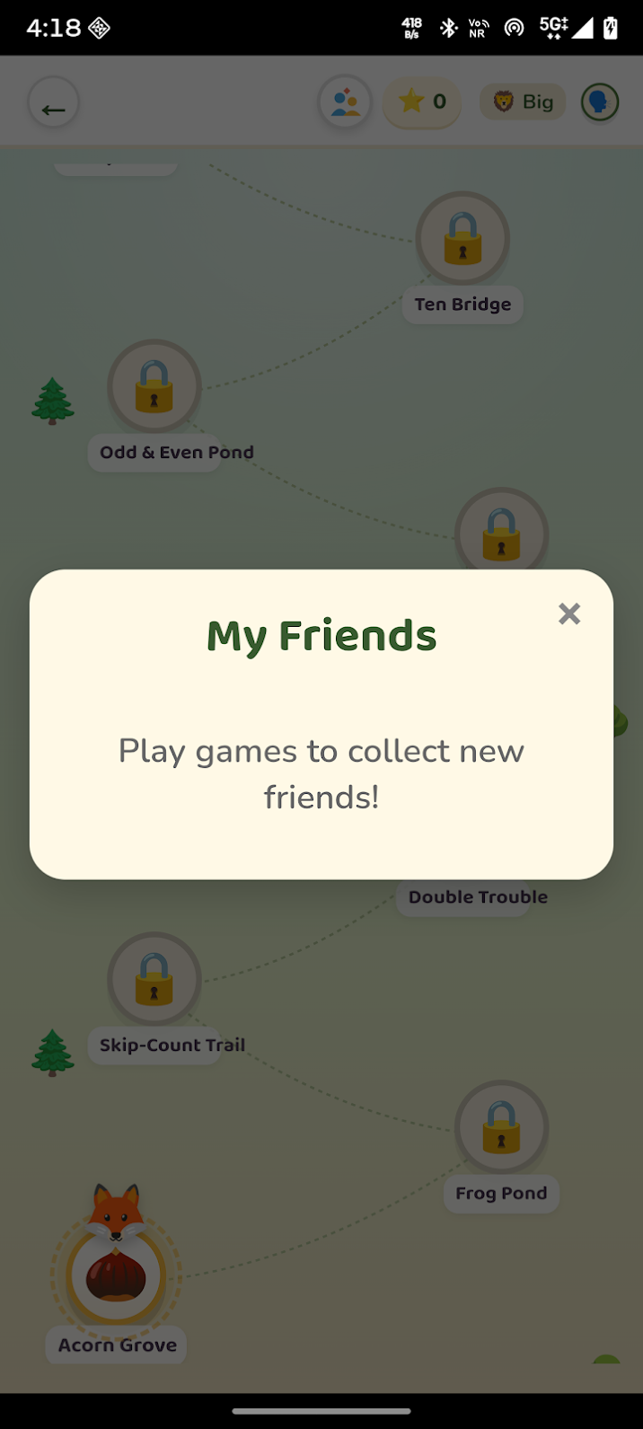 Forest learning trail with number activities and a My Friends collection panel