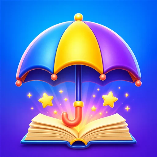 Brolly Wonder app icon: a colourful umbrella over an open book
